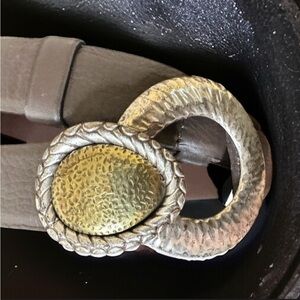 CHICO'S Women's M/L Slide Adjustable Brown Leather Silver & Gold Statement Belt